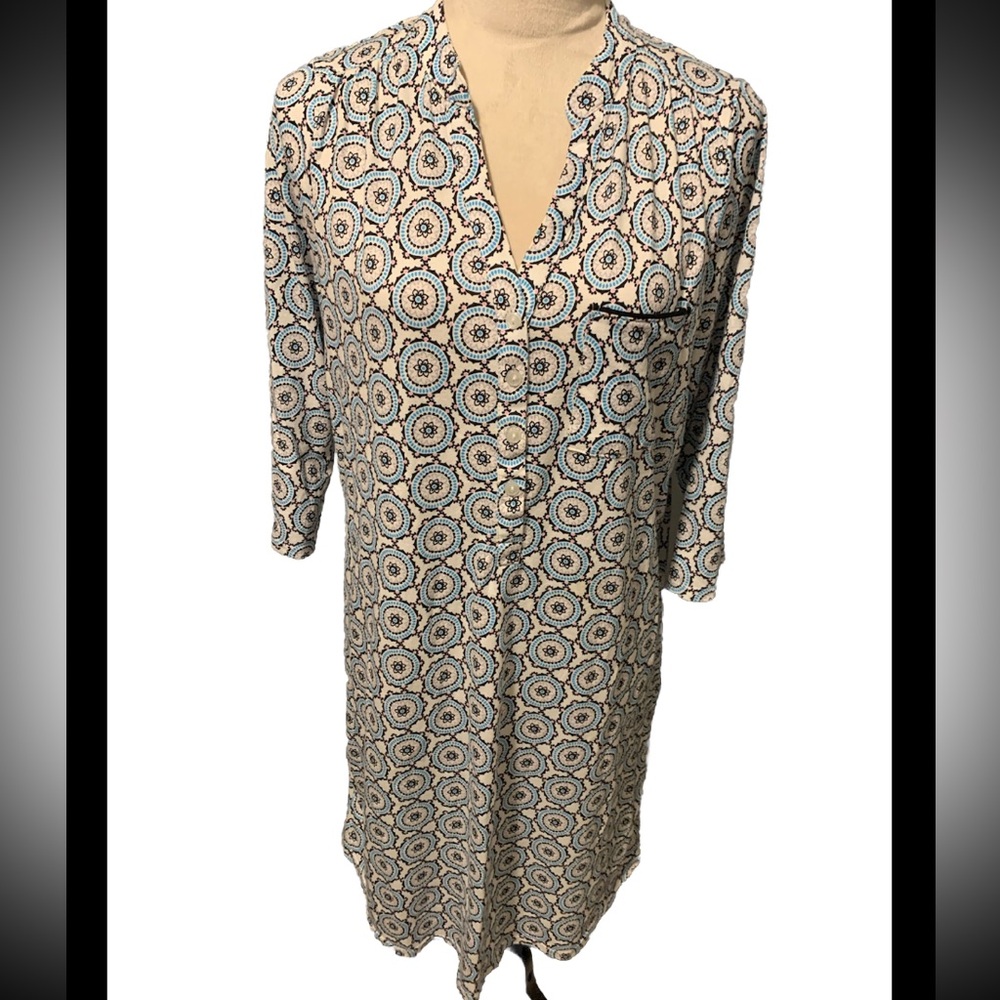Kim Rogers Nightgown NWOT Mid Length Blue/White/Tan Size Small